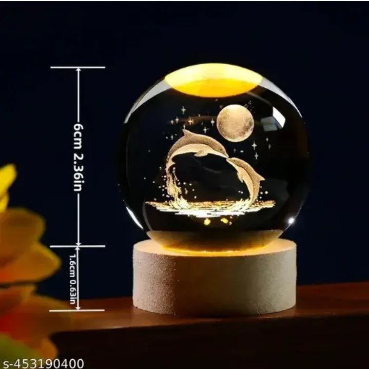 Glass Lamp 3D  Ball Astronomy Night Lamp with Base for Living Room Ornament Solar System Fantasy Decoration LED Colorful Lighting Touch Base Moon Light (dolphin)
